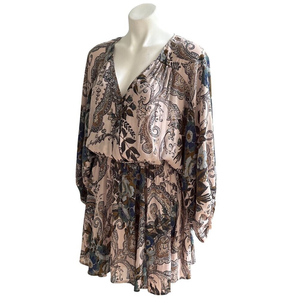 Free People High Plains Elastic Waist Dress Billowy Sleeve Pink Blue Women's S - Picture 8 of 11